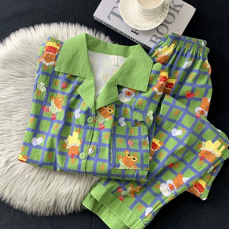 Рождественские пижамы с медведем и облаком, женские весенне-осенние пижамы с длинными рукавами в японском стиле, милый повседневный студенческий кардиган, комплект домашней одежды