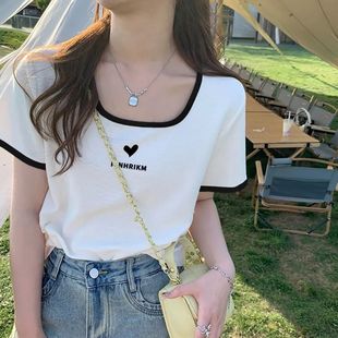 French Style Square Collar Threaded Top Summer 2025 New Style Chic Design Sense Niche Loose Short-sleeved Shoulder Shirt for Women