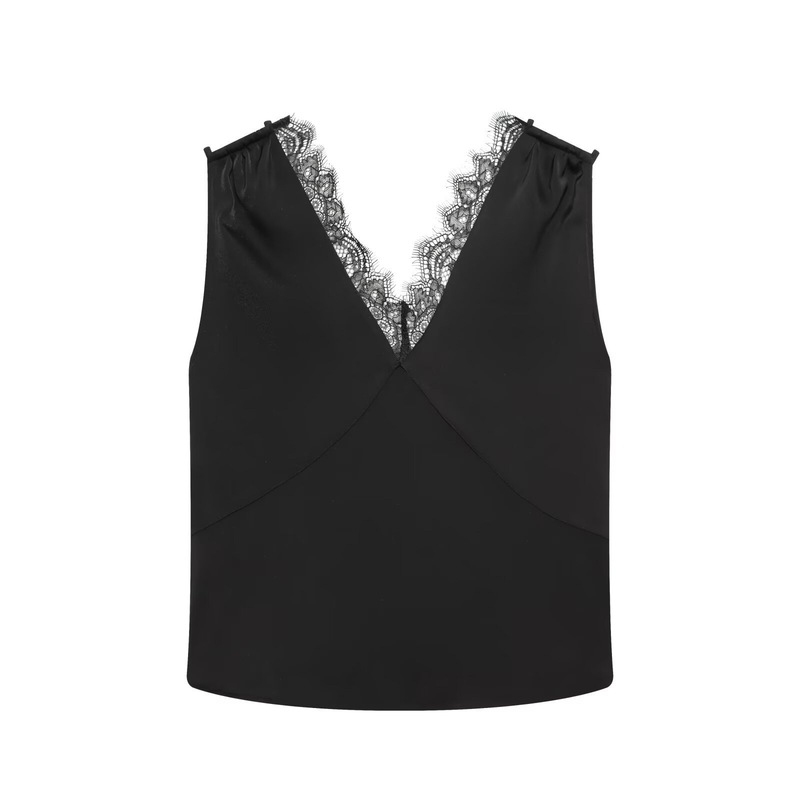 2026 Spring New Year Pure Desire Style Vest, Feminine Sexy Outfit, V-Neck Lace Trim Sleeveless Top 1331817