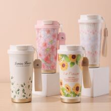 高颜值铃兰花咖啡杯316不锈钢保温杯便携提手双饮水杯轻奢高级感