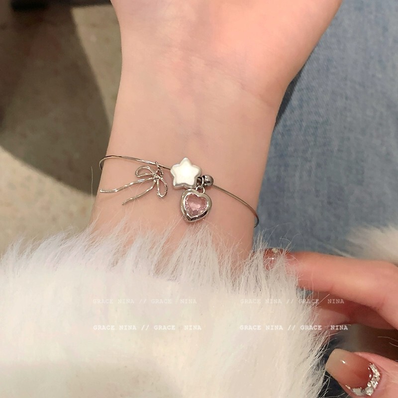 Hong Kong Style Sweet Love Bow Open Fine Bracelet 2024 New Style Light Luxury High Sense Star Zircon Bracelet