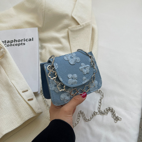 Popular textured small bag for women  spring and summer new style trendy mini chain hand-held shoulder crossbody bag small square bag