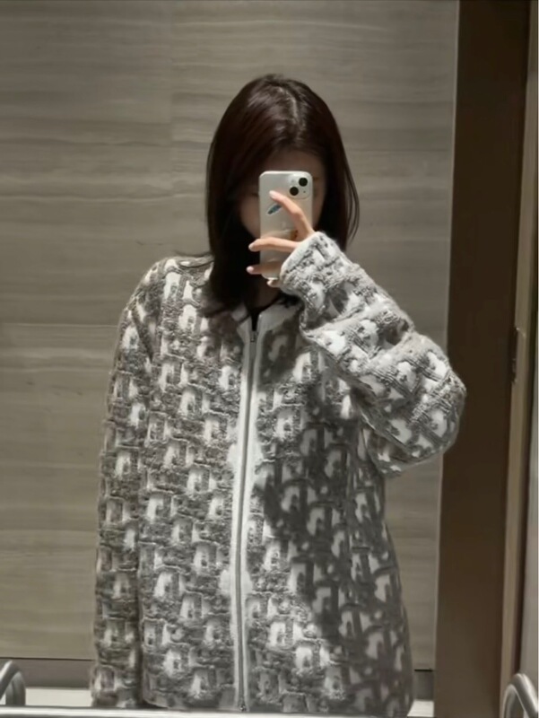 Dio High-End Men's and Women's Jay Chou's Same Style Flocked Presbyopic Sweater Zipper Sleeve Lazy Style Jacket