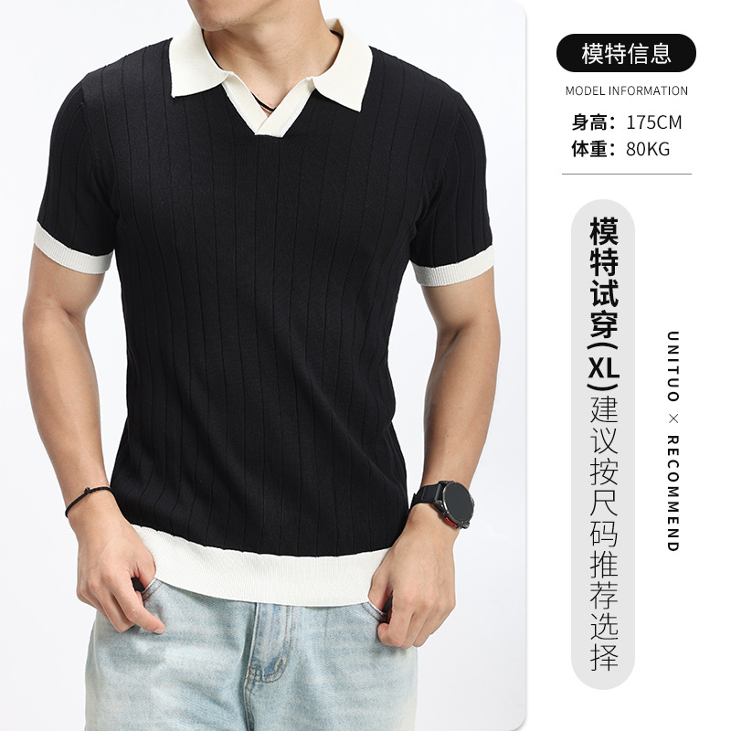 Europa y América cross-border pozo jersey polo hombre manga corta V-collar hielo seda de negocios casual alta sensación de ropa de hombre