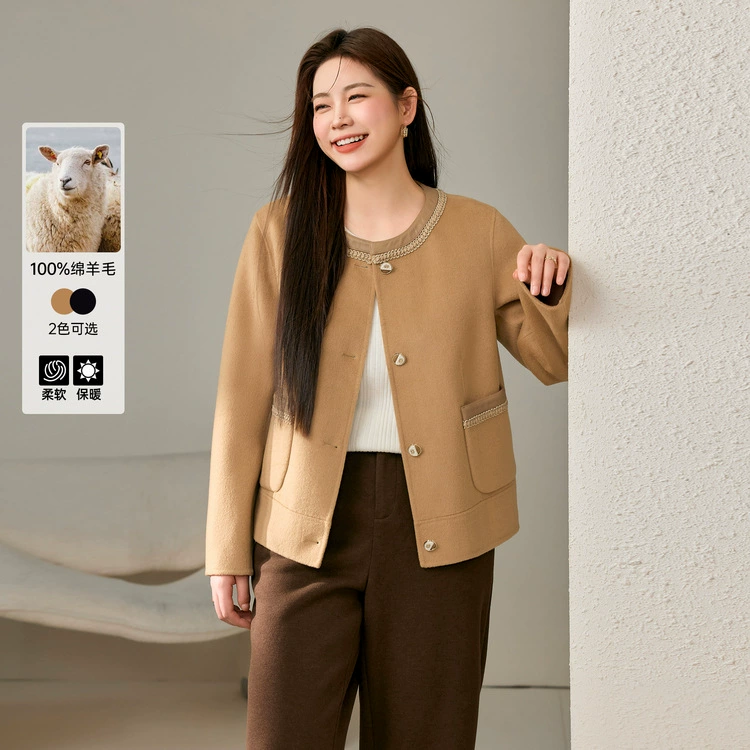 Великое шоу большого размера женская легкая роскошная текстура дикая короткая двухсторонняя шерстяная куртка жирная mm2024 зимняя одежда новая