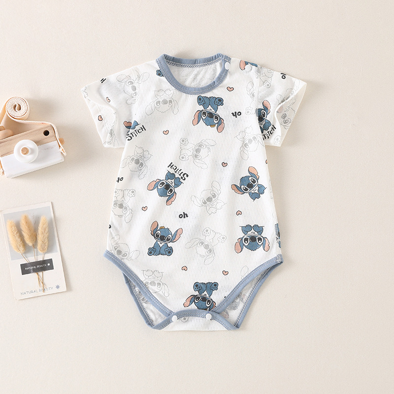 Baby Short-sleeved jumpsuit Pure Cotton 0-2 Years Old Baby Summer Thin Triangle Climbing Clothes Men's and Women's Newborn Climbing Clothes