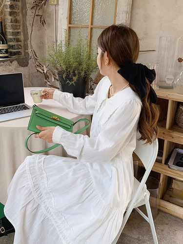 Spring and Autumn French-style first love retro doll collar white long dress, pure and sweet temperament women's dress