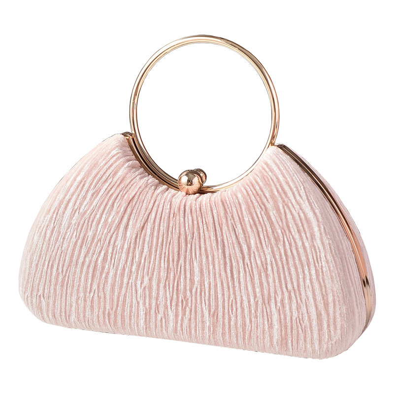 Nuevo bolso de fiesta de terciopelo transfronterizo, bolso de cena portátil con anillo de metal, vestido de fiesta plateado arrugado, bolso de cadena, bolso femenino