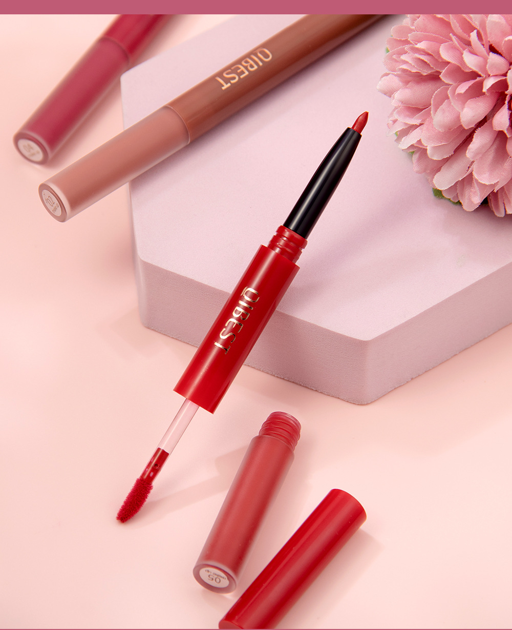 QIBEST Cross-border Two-in-one Lip Gloss and Lip Liner Pen Waterproof matte Velvet Non-smudging Double-head Lip gloss Set wholesale undefined