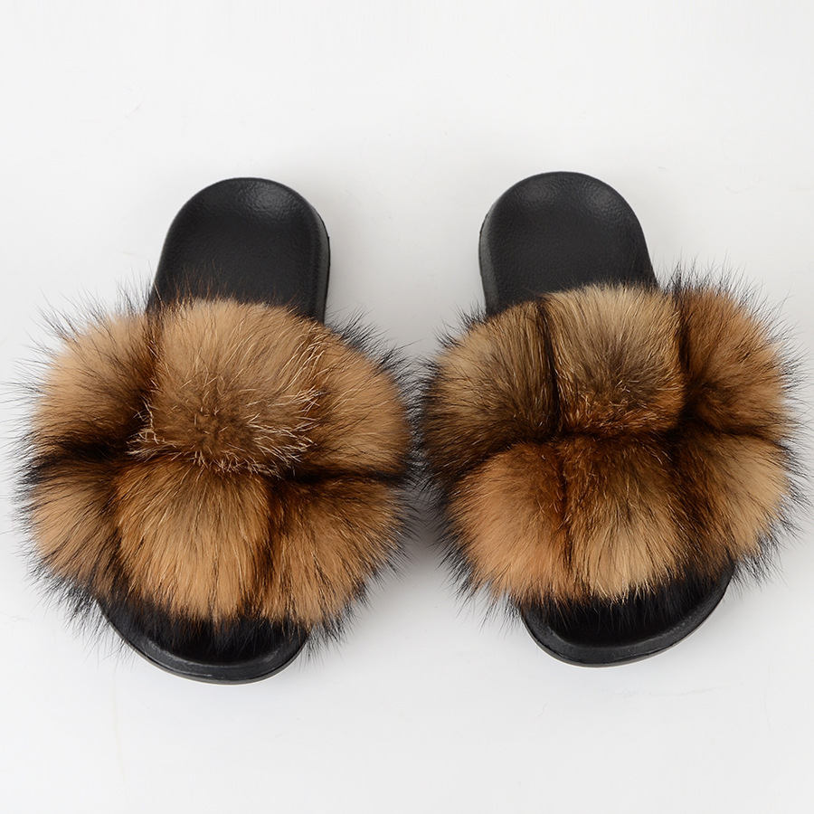 Zapatillas de bola de piel Zapatillas de bola de piel de ratón de zorro real Zapatillas de piel Zapatillas de piel Zapatillas de una palabra Sandalias y zapatillas