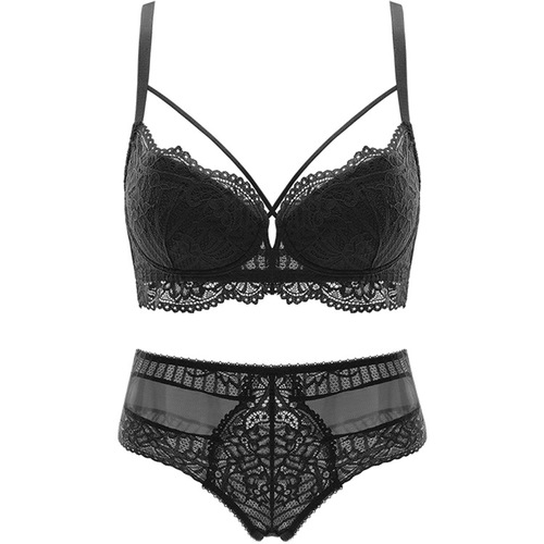 Cross-border European and American pure lust bra sexy lace underwear set women's thin push-up bra set