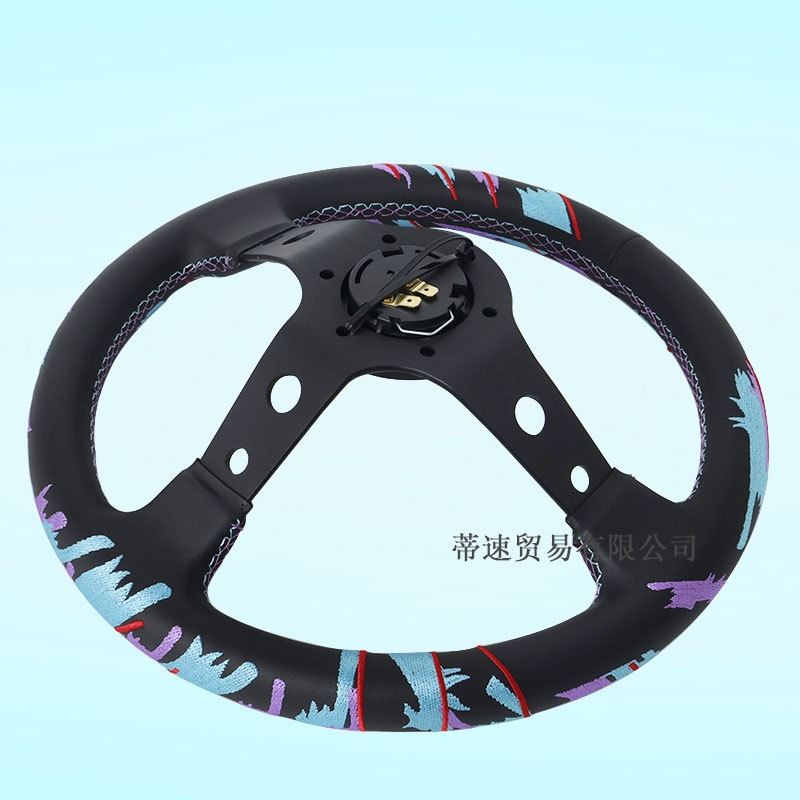 Factory Direct Sales Car Modification 13inch Genuine Leather Steering Wheel Hks Embroidery Large Concave Racing Universal Steering Wheel 320mm