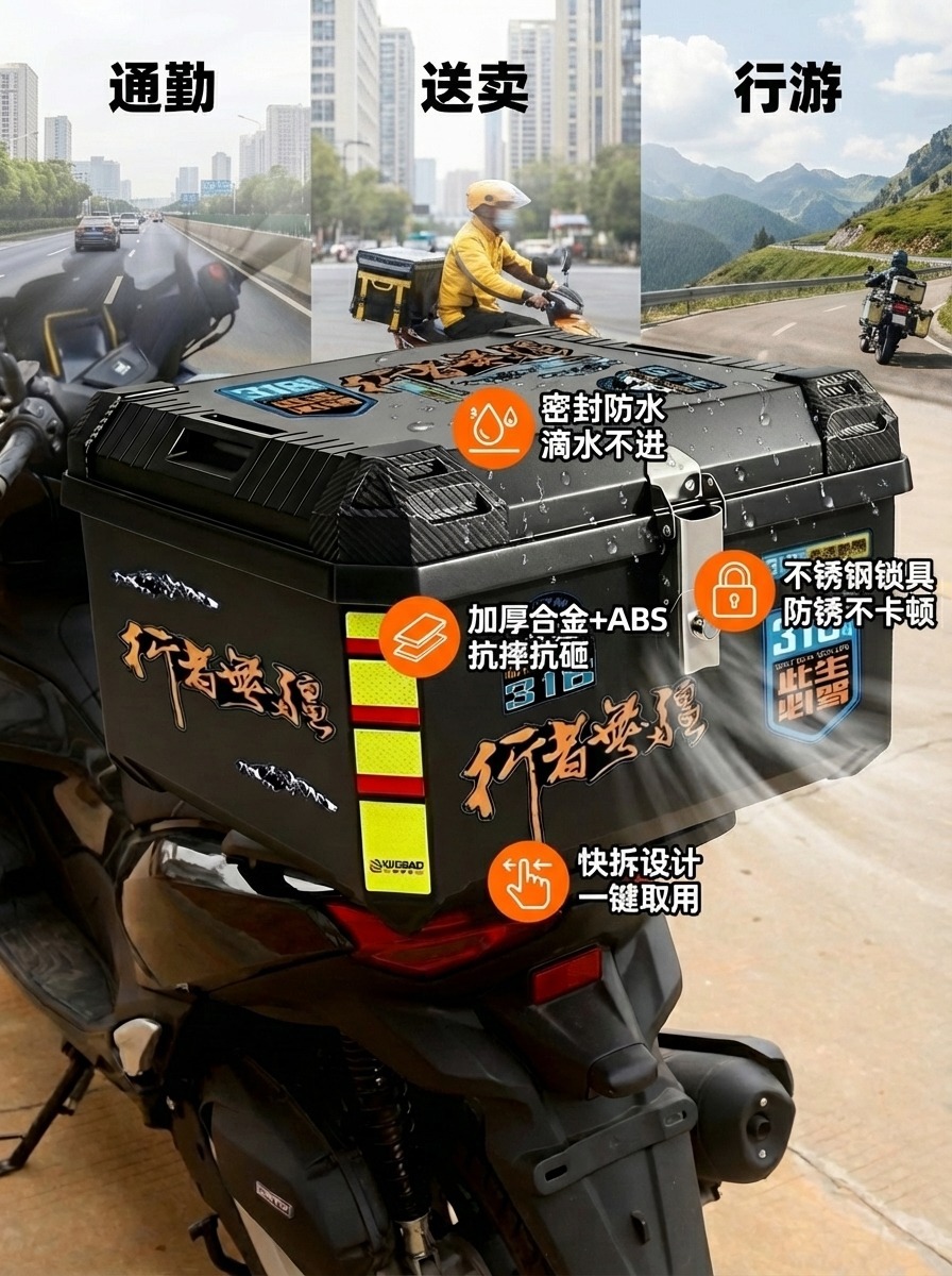 Coolqi Bao Motorcycle Electric Vehicle Trunk Is Large-Capacity, Waterproof, Quick-Release, Thickened, Durable, Stable, with No Abnormal Noise, and More Secure