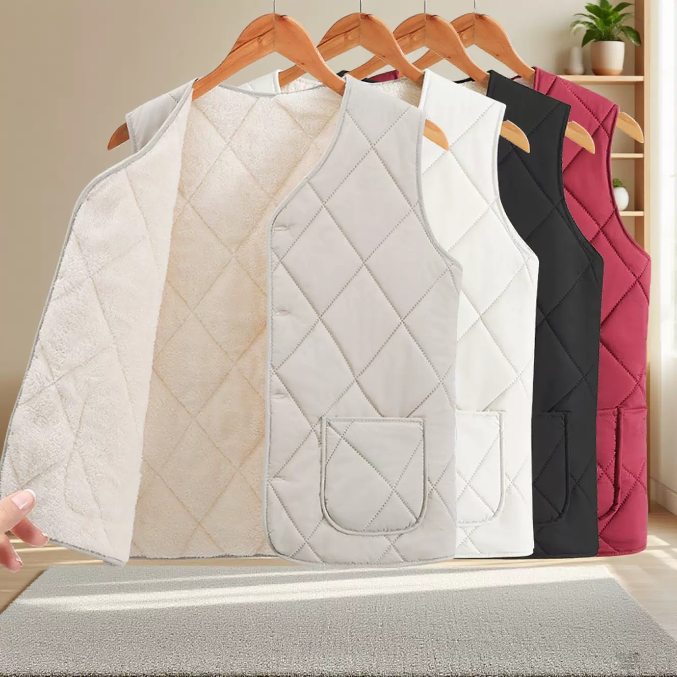 新款加绒加厚无袖外套中老年棉衣秋冬棉马甲防风保暖棉坎肩可代发