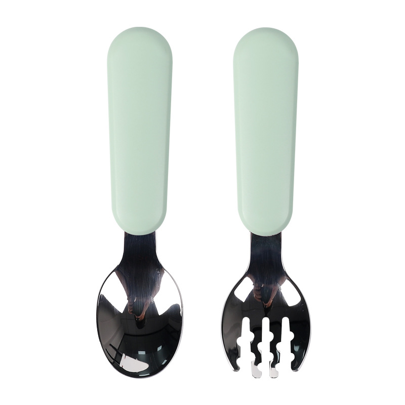 연한 녹색 실리콘 포크 + 스푼