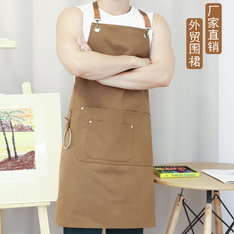 Cotton thickened canvas summer waterproof and oil resistant apron for household milk tea shops and commercial aprons_voghion.com