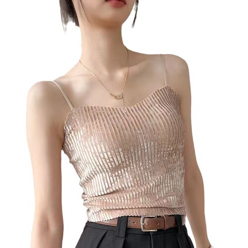 Live broadcast golden velvet thermal suspender underwear for women with fixed coasters, adjustable shoulder straps and suspenders, slim vest for women