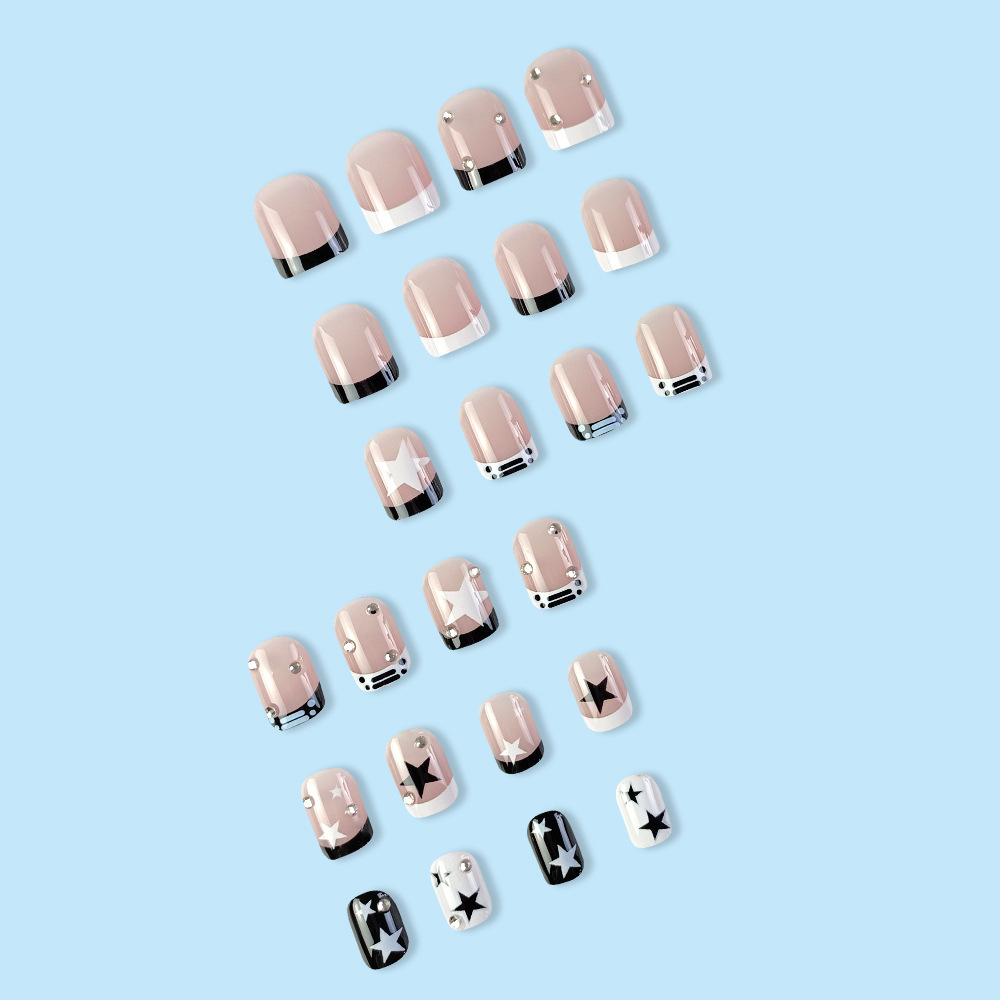 Pequeño libro rojo caliente, perforación de uñas calientes, estrella negra dulce y fresca, 24 piezas de parche de uñas falsas. image 5
