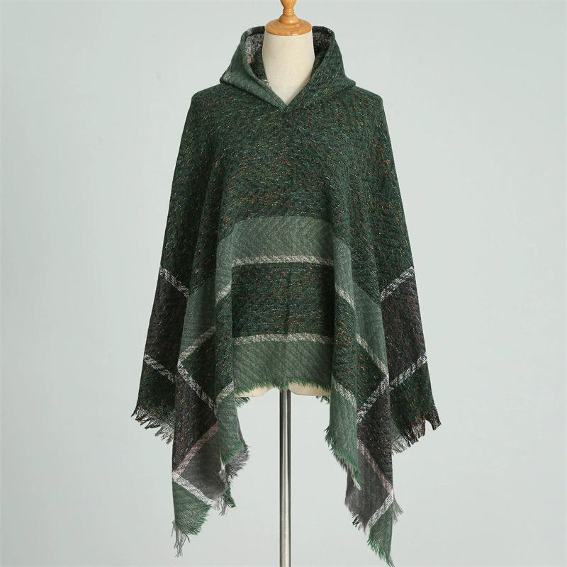 Новый европейский и американский горячий с капюшоном накидка в клетку шарф имитация кашемира осенний зимний рисунок из рыбьей кости женский теплый платок