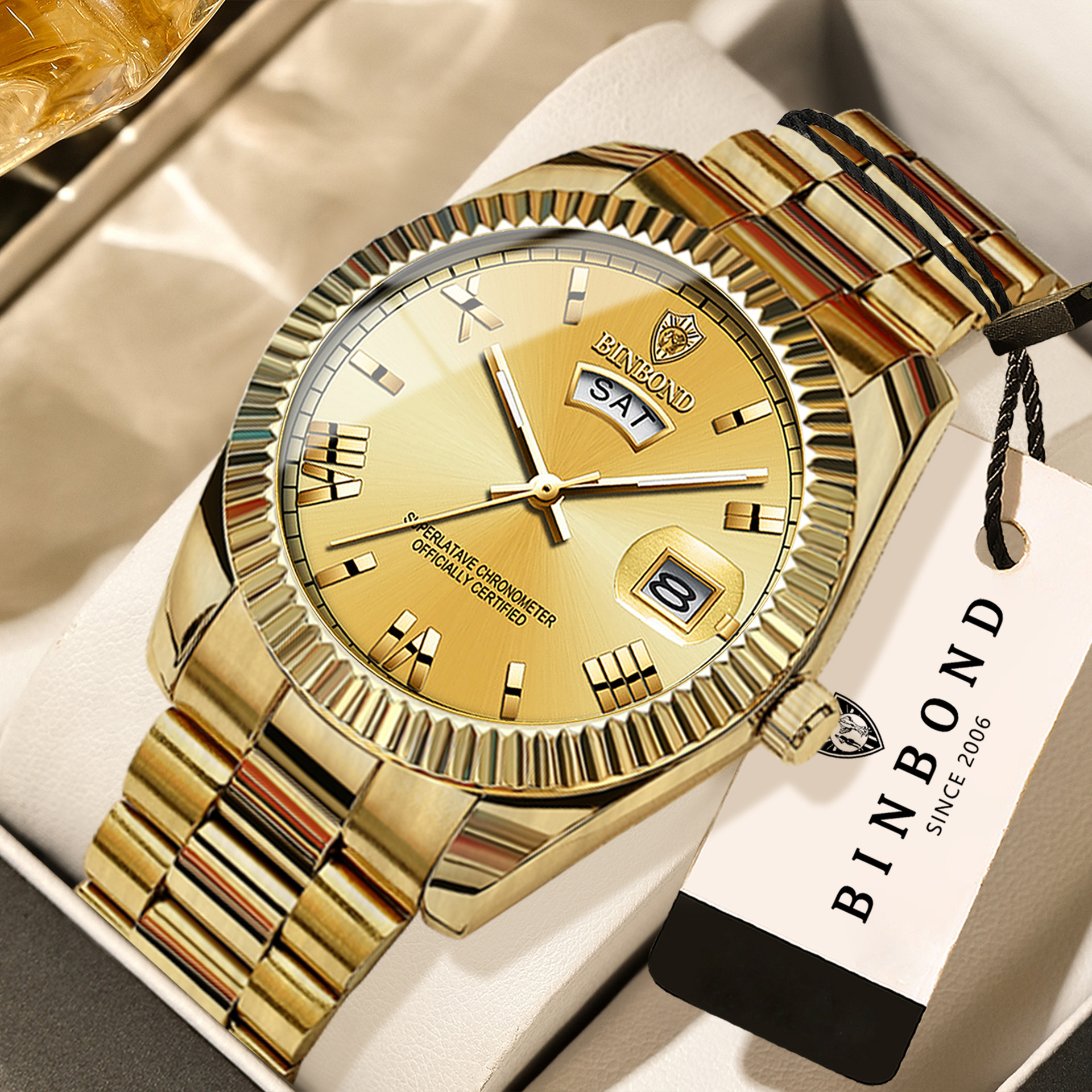 Binbang Watch Men's Non-Mechanical Watch Waterproof Log-Shaped Fashion Men's Watch Blue Cross-Border Couple Business Watch