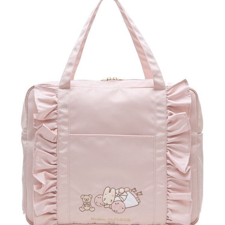 In-Stock Japanese-Style Cute Jasmine Rabbit Embroidered Handbag Travel Tote Ruffled Girly Luggage Carry-On Bag