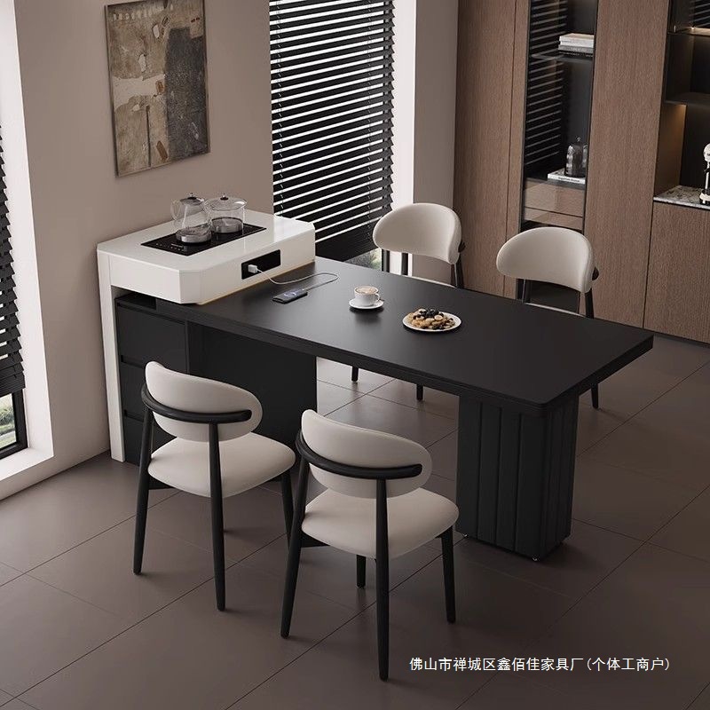 All Solid Wood Island Dining Table Integrated Household Small Apartment Retractable Modern Simple Light Luxury Style Slate Island Dining Table