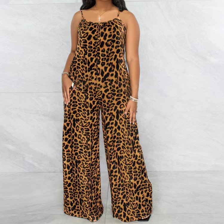 Jumpsuit Summer Leopard Print Strap Casual Jumpsuit Women