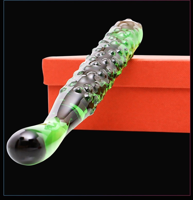 Transparent Crystal Glass Dildo for Women, Green Textured Massage Stick — detail image 10