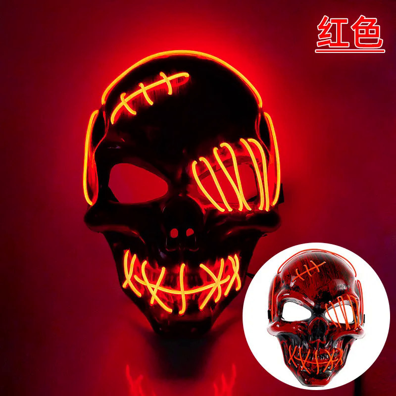Hot sale horror Halloween LED máscara de esqueleto fiesta luminosa luz de neón LED camuflaje esquina facial