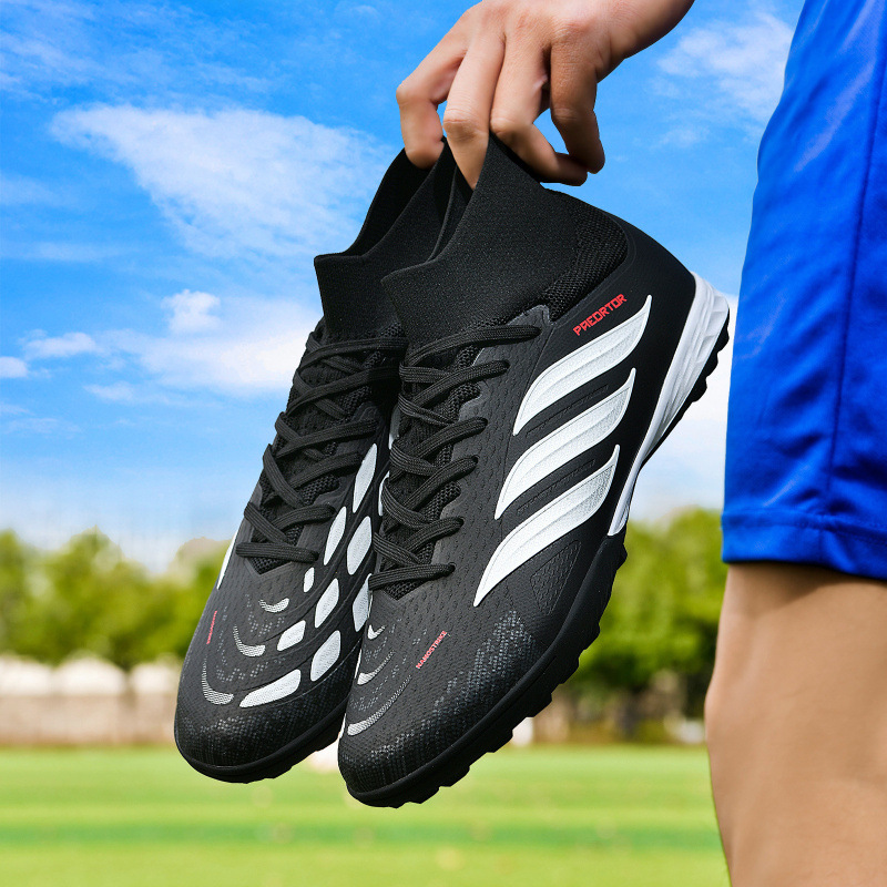 Tenis de Fútbol de Entrenamiento Juveniles Tacos Largos y TF Caucho y Cuero Sintético Ligero para Césped