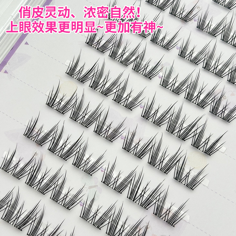 Venta al por mayor de 10 filas sin pegamento borlas orejas de gato pestañas postizas simulación natural Ma Sheng pestañas segmentadas libro de pestañas perezosas de un solo grupo