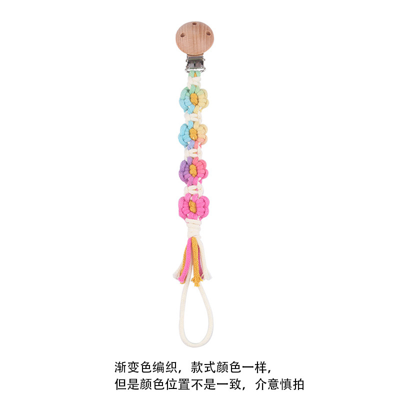 Productos para bebés Clip de chupete de haya Creativo Tejido a mano Estilo pastoral Cadena de chupete de margarita de color