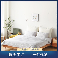 Nordic solid wood bed, modern minimalist small apartment Japanese tatami 1.8-meter master bedroom 1.5 cherry wood double low bed