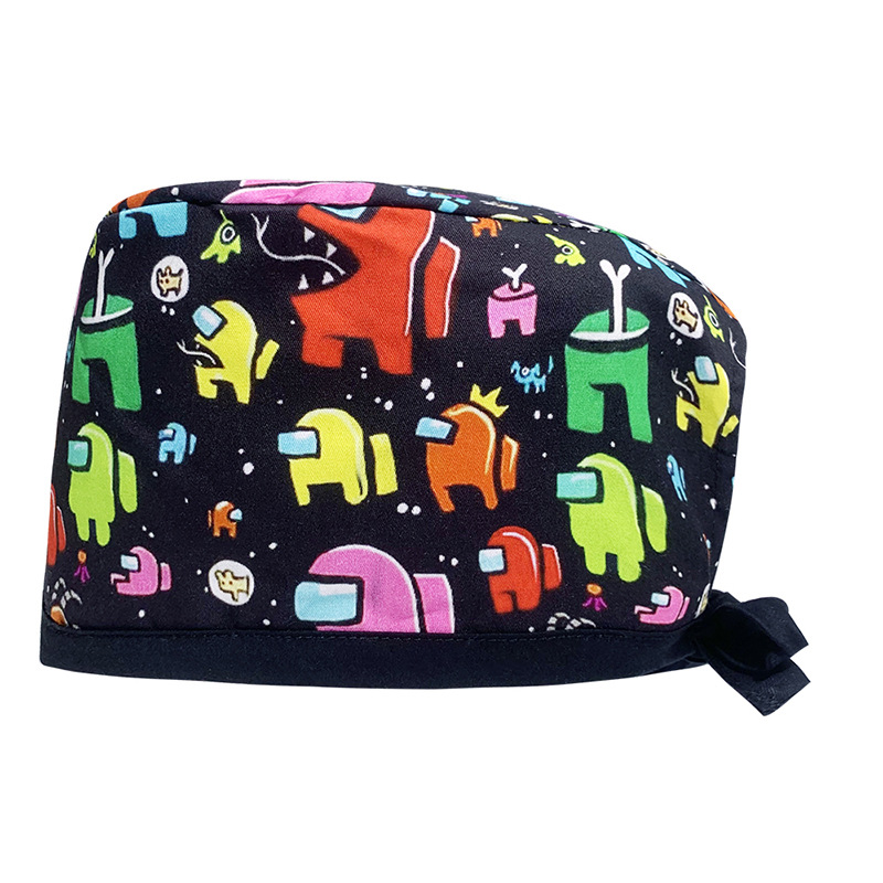 Amazon suministro de algodón puro impresión quirúrgica tapa femenina correa ajustable enfermera tapa médico dental oral fregar tapa