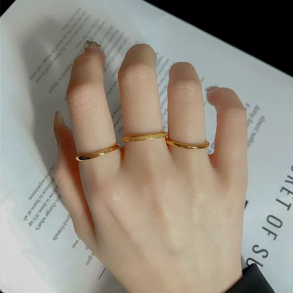 Titanium steel 18K gold three-life index finger ring female small purple ring ins cold wind Net Red Stack wear do not fade