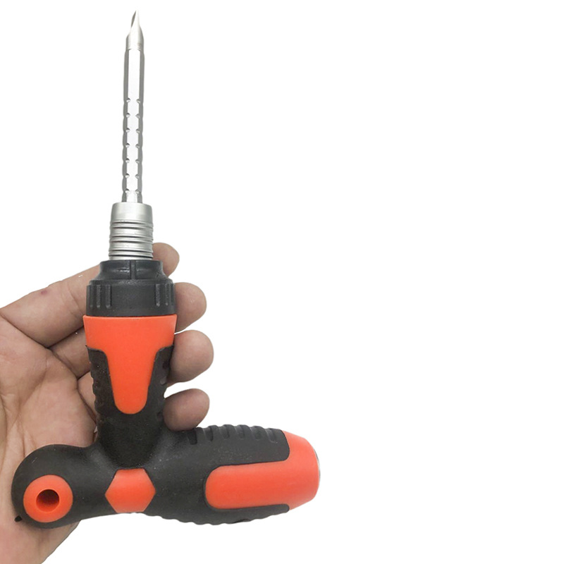 Muleta tipo T-tipo trinquete telescópico destornillador de doble propósito de dos colores mango de masaje ciruela herramienta de reparación de palabras