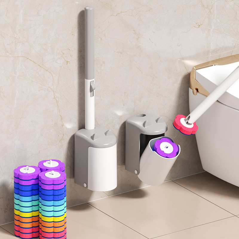 One-piece disposable anti-bacterial wall-mounted toilet brush with disposable brush head, no dead corners cleaning set, ships in 48 hours