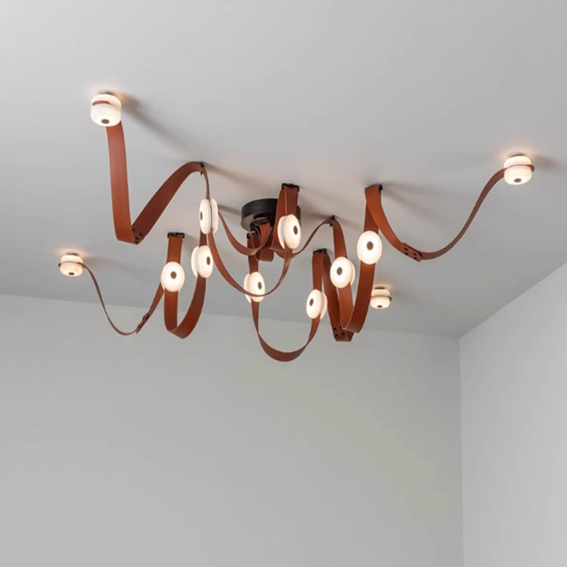 Sensación de alto nivel de cinturón minimalista sala de modelo elegir lámpara candelabro hueco diseñador italiano loft edificio dúplex sala de estar comedor luz