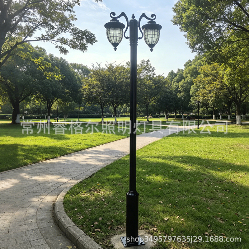 Ruige Outdoor Waterproof Garden Light European-Style Double-Head Glass Lampshade Garden Lawn Light Commercial Electric Led Street Light