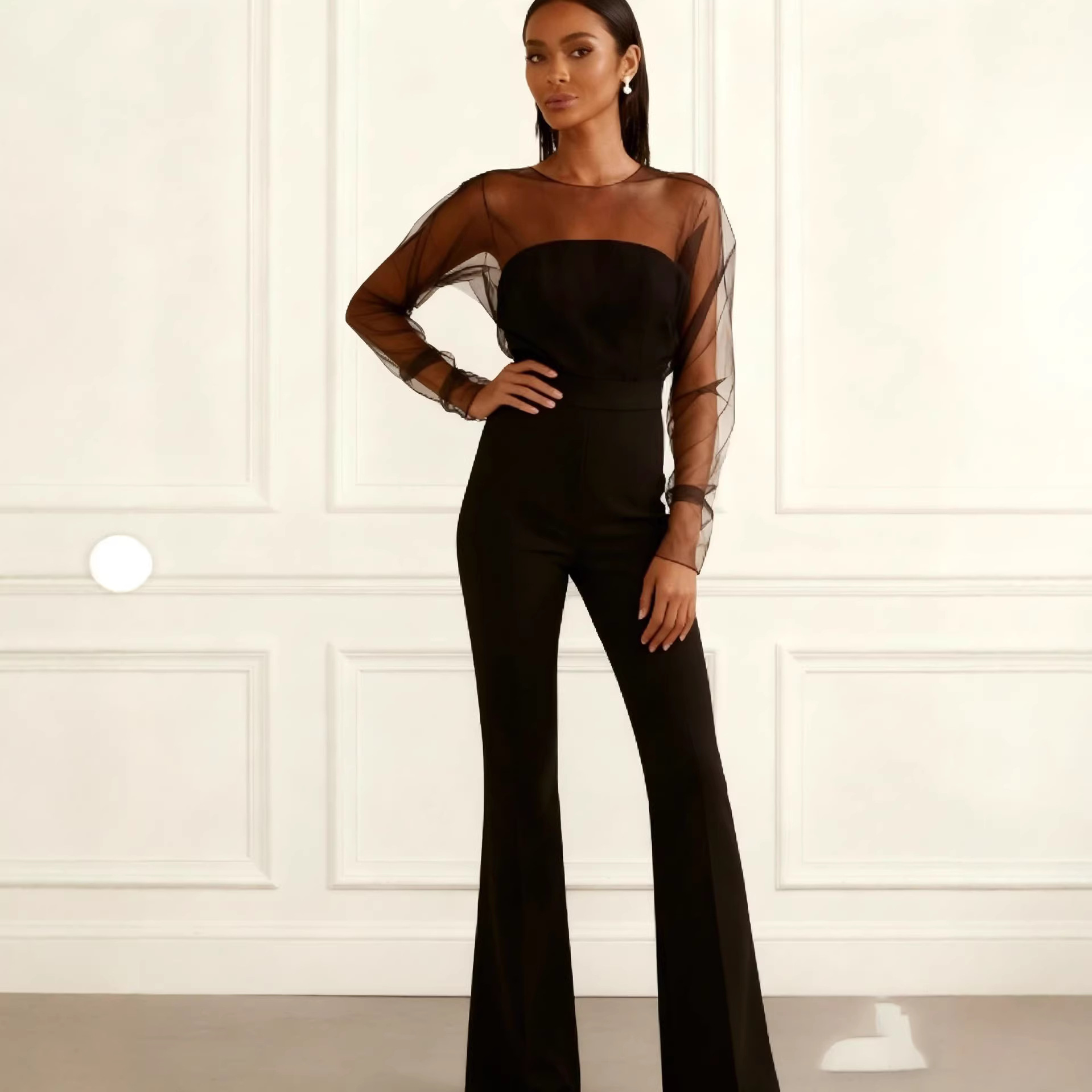 Amazon Europa y los Estados Unidos 2025 nueva ropa de mujer sexy tela de malla de pechuga de moda delgada pantalonés de caderas