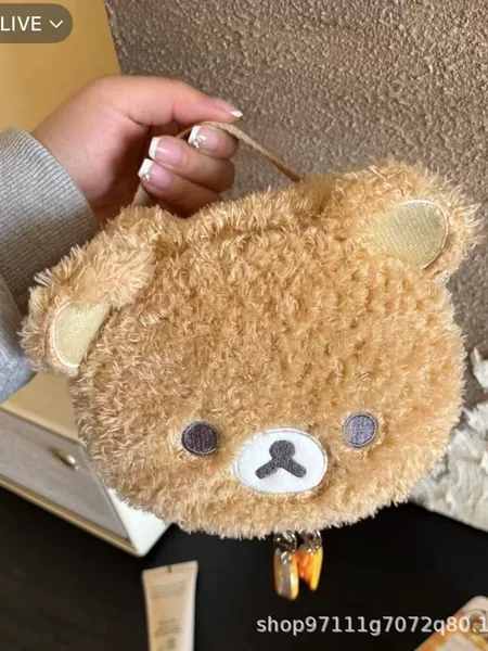 Cute Plush Bear Head Cosmetic Bag, Portable Large-Capacity Skin Care Product Toiletry Bag, Miscellaneous Cosmetics Bag, Polaroid Bag