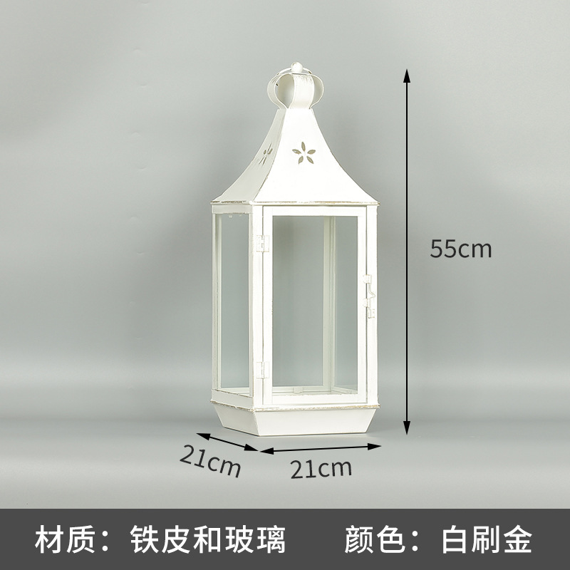 Blanco boda candelabro linterna boda carretera plomo accesorios atmósfera lámpara Marruecos viento lámpara decoración a prueba de viento vela pantalla