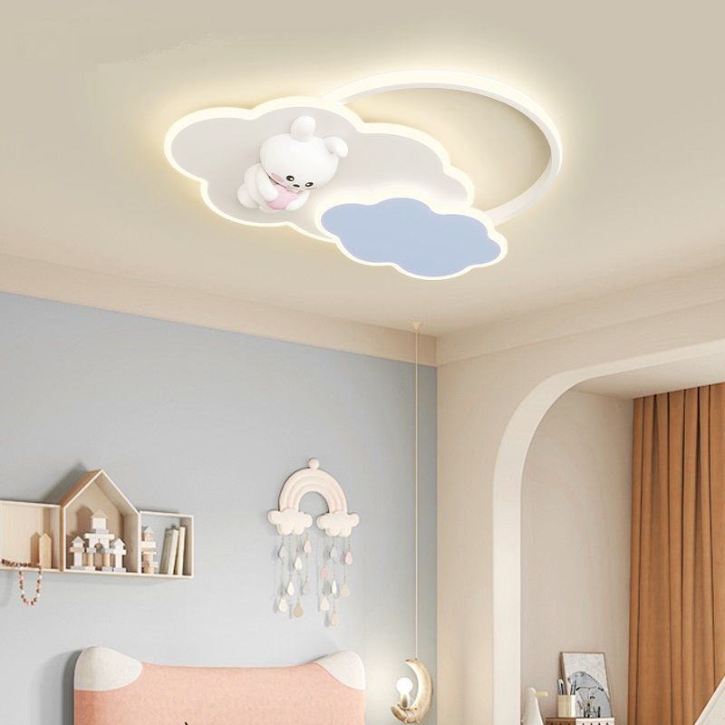 Creative children's room ceiling light, modern cartoon minimalist rabbit cloud spectrum eye-protecting boy and girl bedroom room