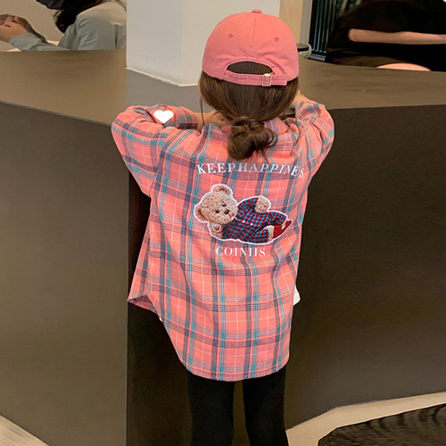 Women's Children's Long-Sleeve Spring and Autumn New Fashion Kids Top Spring Dress Girl Big Children Checked Shirt Outerwear