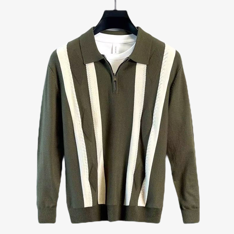 Explosiones transfronterizas de tamaño grande europeo polo camiseta con solapa camiseta de punto suéter hombre medio cremallera rayas otoño y invierno fábrica al por mayor