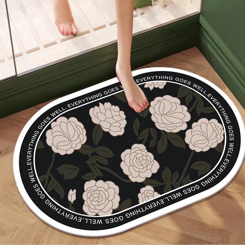 Pastoral al por mayor de flores y plantas de barro de diatomeas estera suave estera absorbente alfombra de baño ovalada alfombra de piso antideslizante alfombra de puerta absorbente