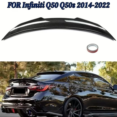Suitable for Infiniti 2014-2024 Q50/Q50L Rear Spoiler Psm Model Glossy Black Carbon Fiber Pattern No Drilling Required