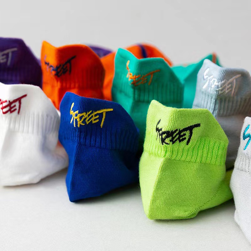荧光色短袜男女船袜春夏季新款潮牌防臭吸汗透气运动提耳浅口袜