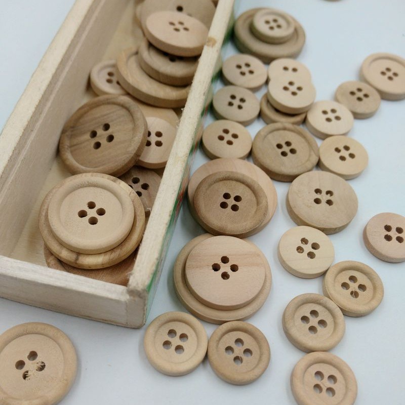 Botones de madera de borde fino de madera DIY artesanías decorativas tamaño botones mezclados