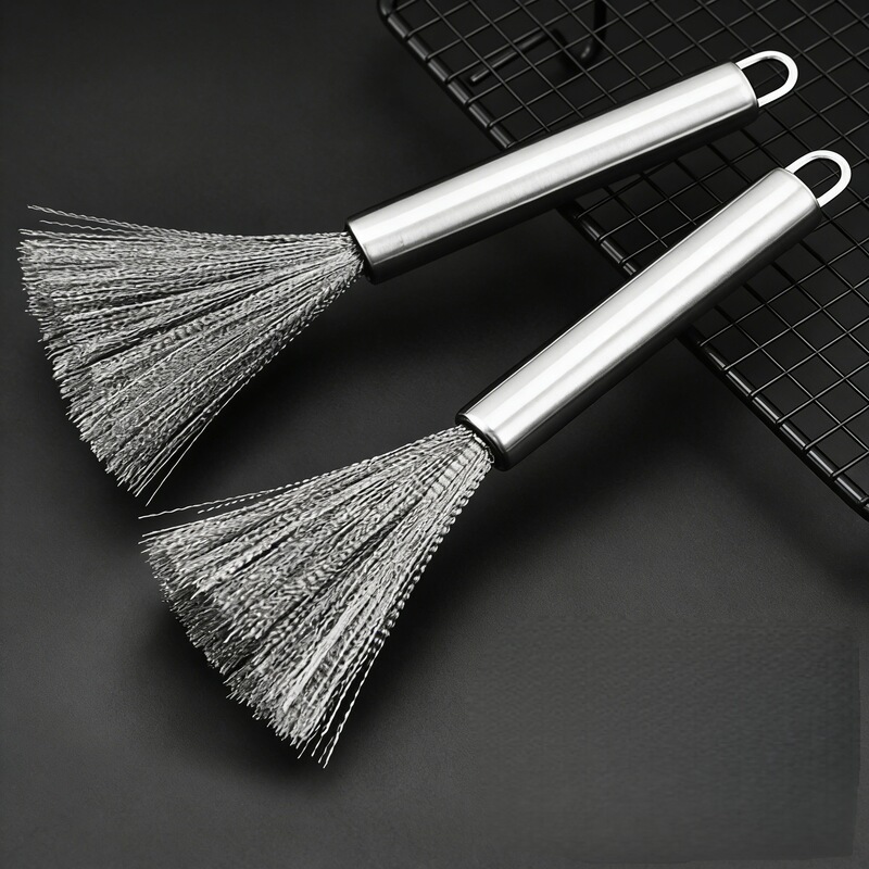 Stainless Steel Pot Brush, Wire Brush for Washing Dishes and Pots, Long-Handled Brush for Kitchen Household Cleaning, Special for Cleaning Non-Stick Pans